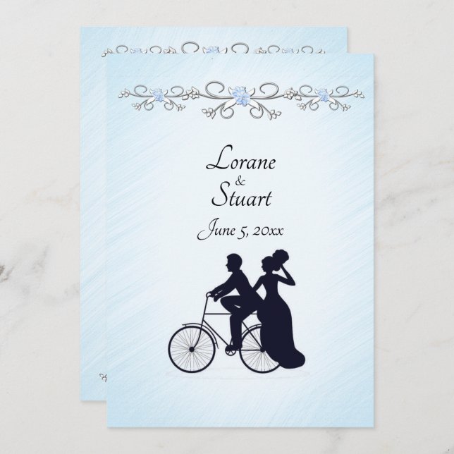 Invitación a la boda del tema de la bicicleta azul (Anverso / Reverso)