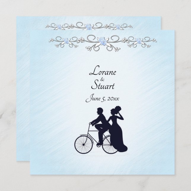 Invitación a la boda del tema de la bicicleta azul (Anverso / Reverso)