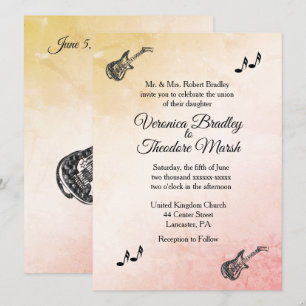 Invitación a la boda del tema de la guitarra de Co
