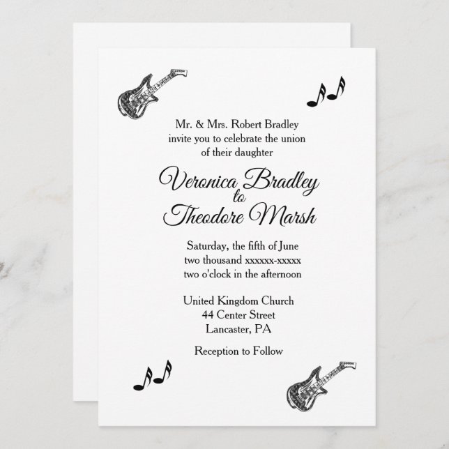 Invitación a la boda del tema de la guitarra eléct (Anverso / Reverso)