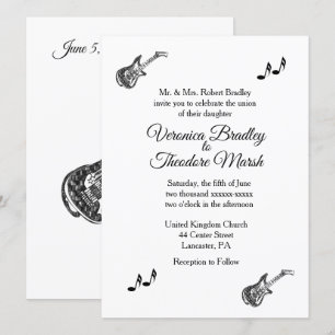 Invitación a la boda del tema de la guitarra eléct