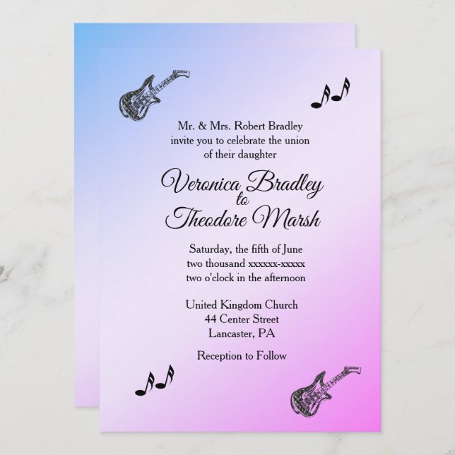 Invitación a la boda del tema de la guitarra púrpu (Anverso / Reverso)