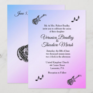 Invitación a la boda del tema de la guitarra púrpu