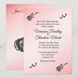 Invitación a la boda del tema de la guitarra rosa