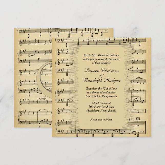 Invitación a la boda del tema de la música antigua (Anverso / Reverso)