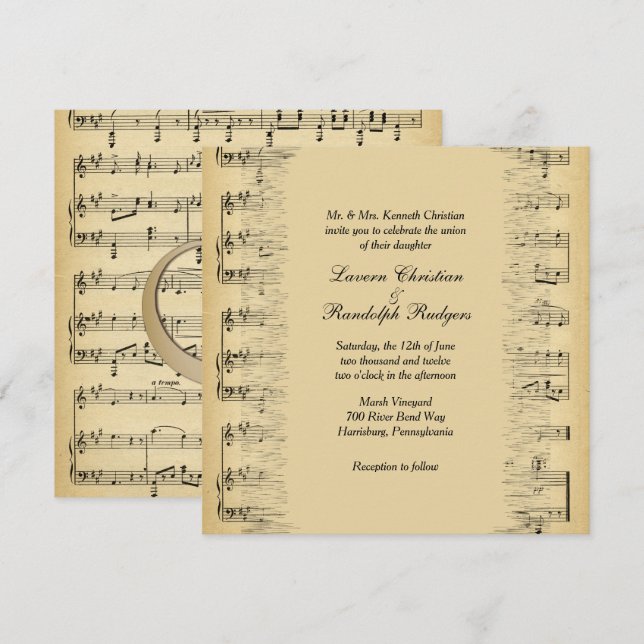Invitación a la boda del tema de la música antigua (Anverso / Reverso)