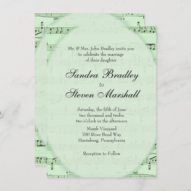Invitación a la boda del tema de la música de la h (Anverso / Reverso)