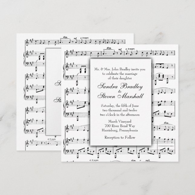 Invitación a la boda del tema de la música de la h (Anverso / Reverso)
