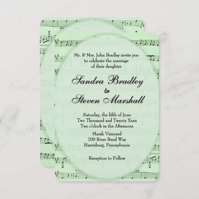 Invitación a la boda del tema de la música de la h (Anverso / Reverso)