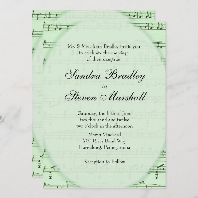 Invitación a la boda del tema de la música de la h (Anverso / Reverso)