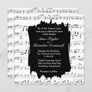 Invitación a la boda del tema de la música en blan