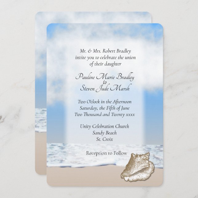 Invitación a la boda del tema de la playa (Anverso / Reverso)