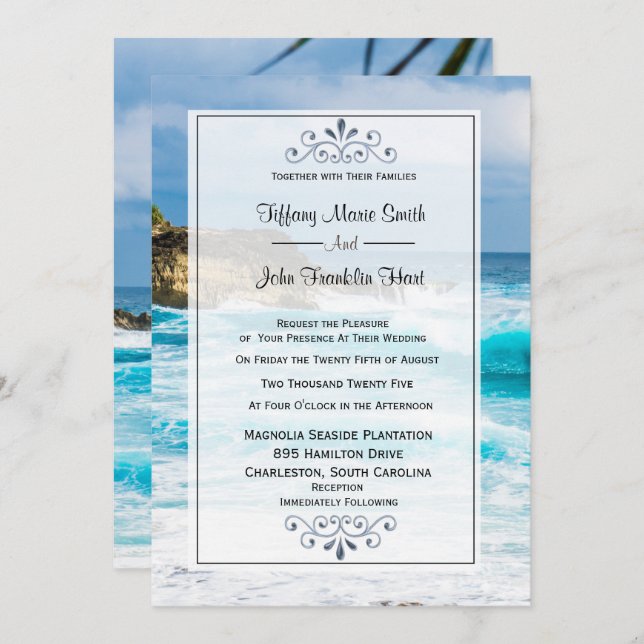 Invitación a la boda del tema de la playa (Anverso / Reverso)