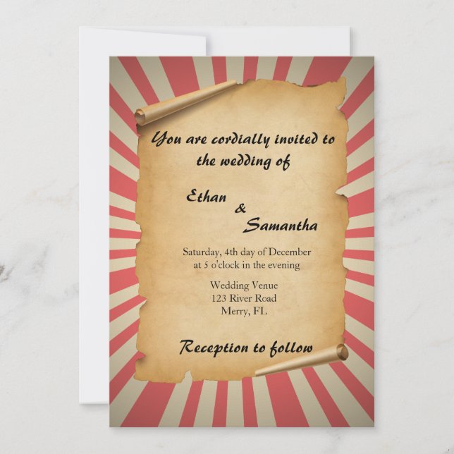 Invitación a la boda del tema del circo (Anverso)