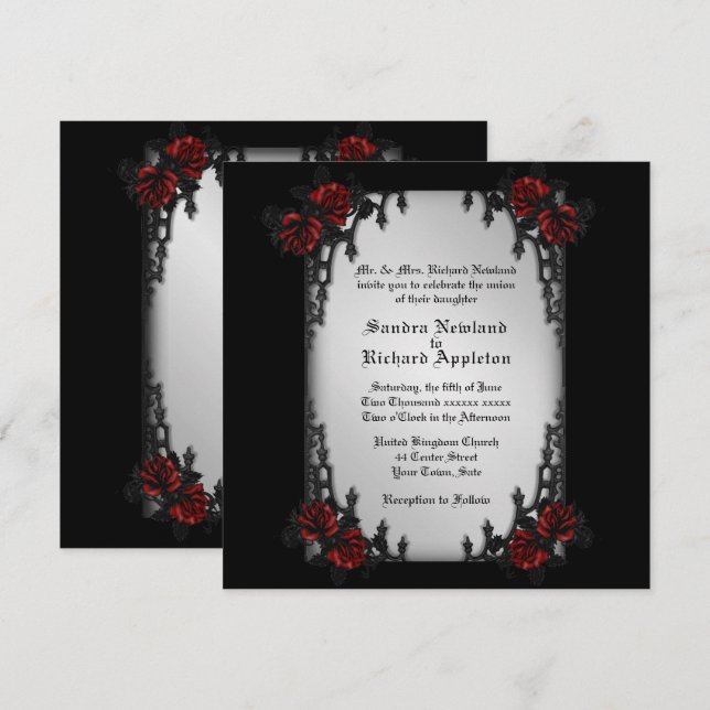 Invitación a la boda del tema del Gótico de hierro (Anverso / Reverso)