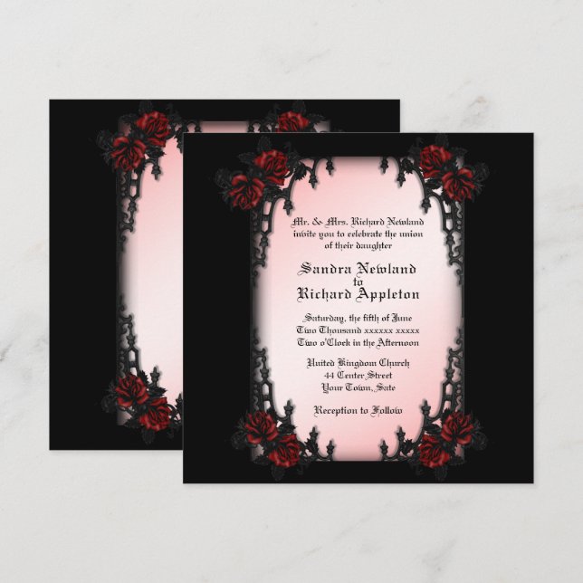 Invitación a la boda del tema del Gótico del cuart (Anverso / Reverso)