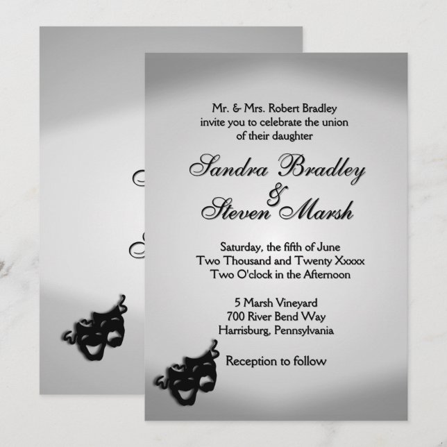 Invitación a la boda del tema del teatro con panta