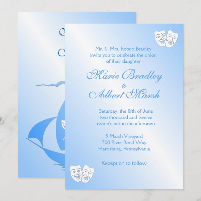 Invitación a la boda del tema del teatro náutico (Anverso / Reverso)