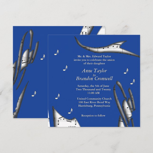 Invitación a la boda del tema musical Blue Abstrac (Anverso / Reverso)