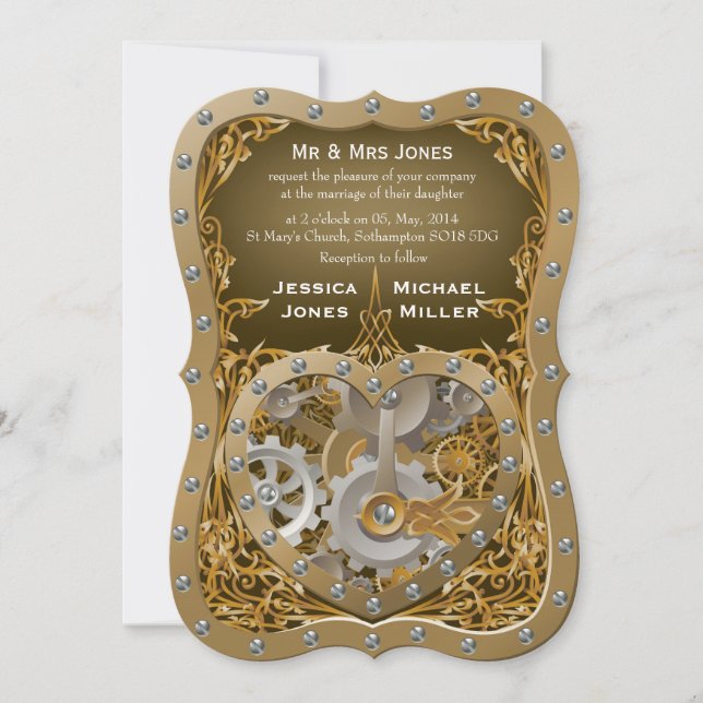 Invitación a la boda del tema Steampunk (Anverso)