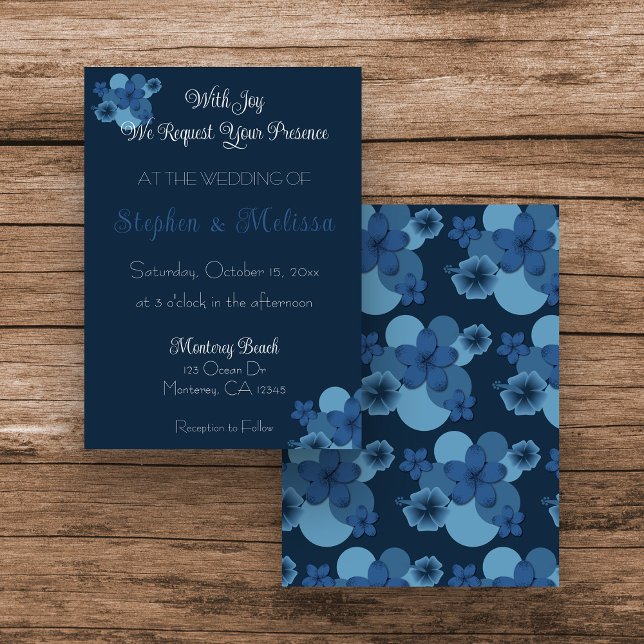 Invitación a la boda del tema tropical de la Marin (Navy Tropical Flower Wedding Invitation)