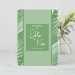 Invitación a la boda del tema verde tropical
