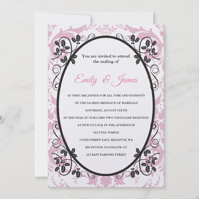 Invitación a la boda del templo Coronación rosa (Anverso)