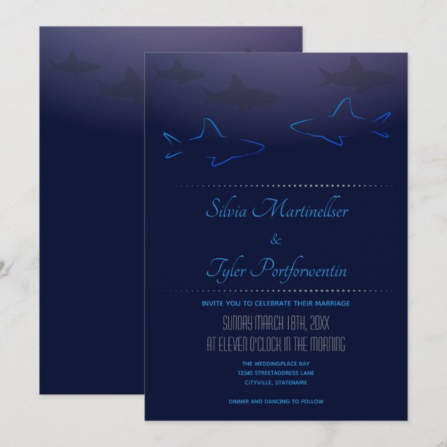 Invitación a la boda del tiburón del océano azul (Anverso / Reverso)
