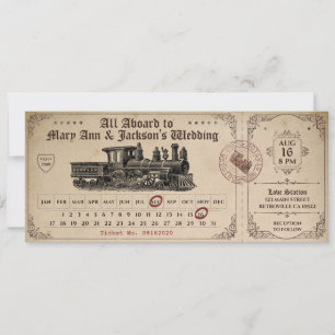Invitación a la boda del Ticket de Tren Vintage