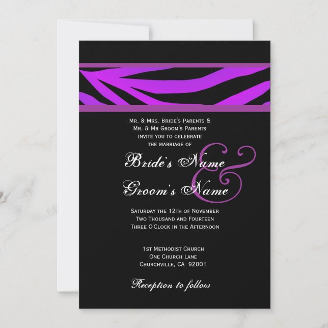 Invitación a la boda del tigre morado y negro (Anverso)
