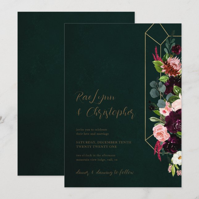 Invitación a la boda del tono de jewel (Anverso / Reverso)