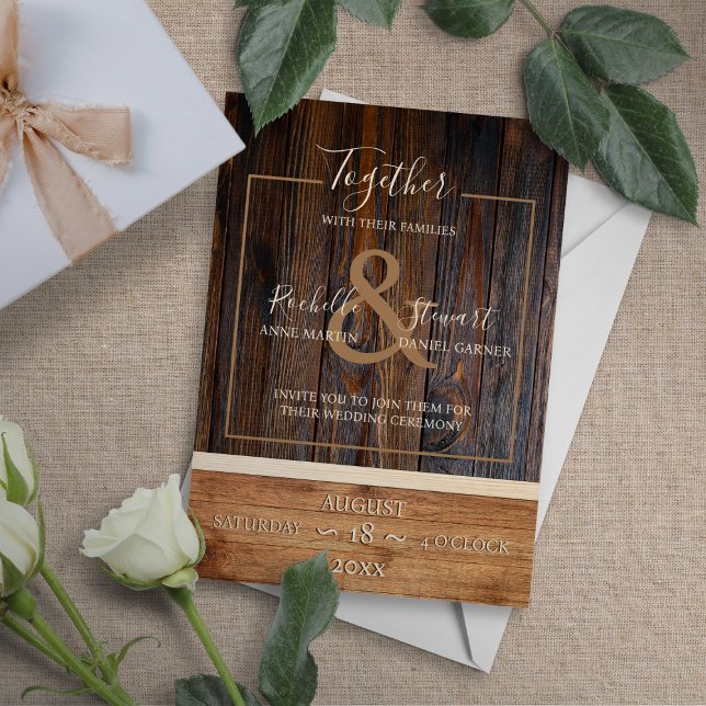 Invitación a la boda del tono de madera rústica (Subido por el creador)