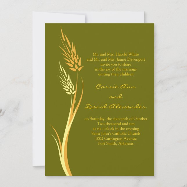 Invitación a la boda del Trigo de Otoño Verde (Anverso)