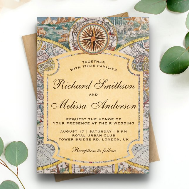Invitación a la boda del Viejo Mapa del Mundo Vint (Subido por el creador)