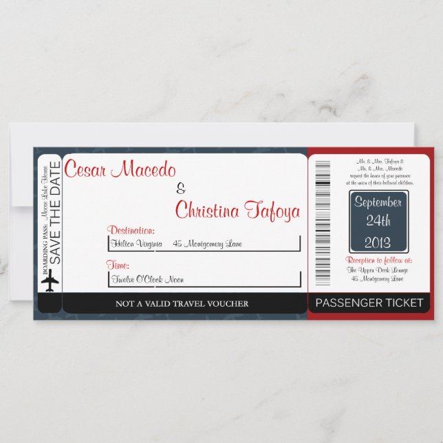 Invitación a la boda del vuelo de avión (Anverso)