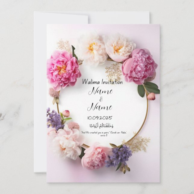 Invitación a la boda del walima rosa floral (Anverso)