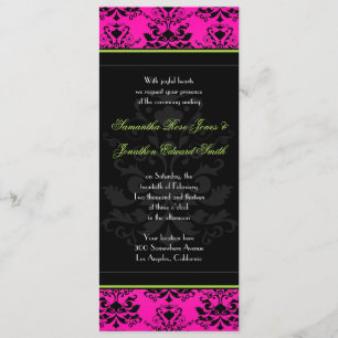 Invitación a la boda delgada verde rosa y negra