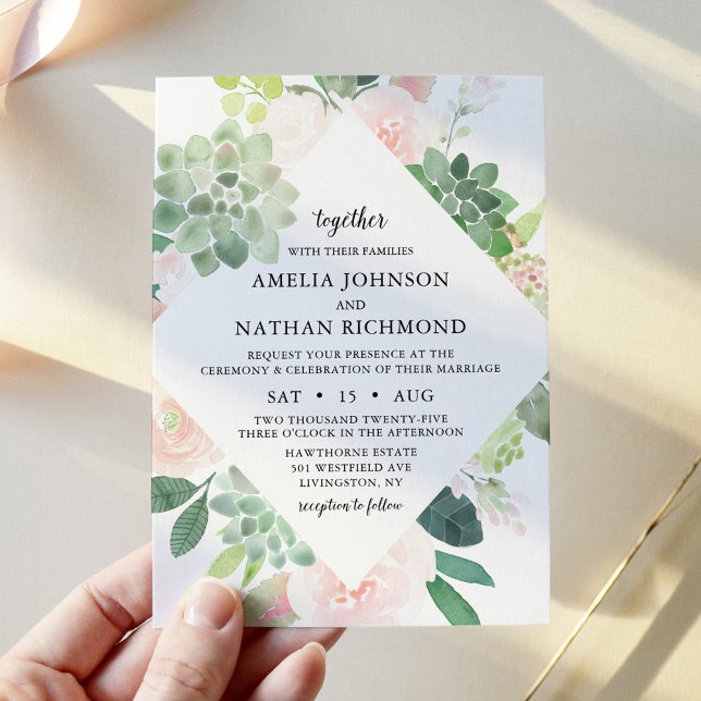 Invitación a la boda DEVON Succulent & Rubor Flora (Subido por el creador)