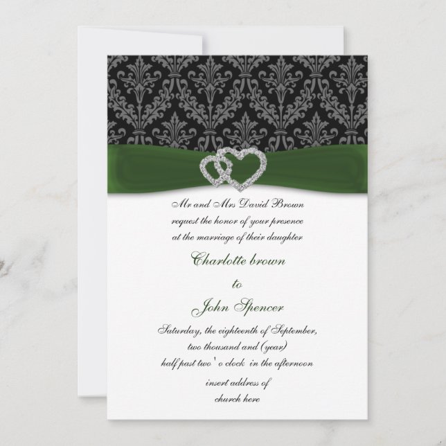 invitación a la boda diamante de damasco verde (Anverso)