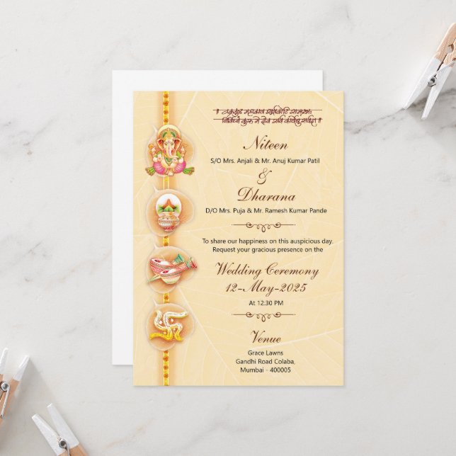 Invitación a la boda digital india (Anverso/Reverso In Situ)