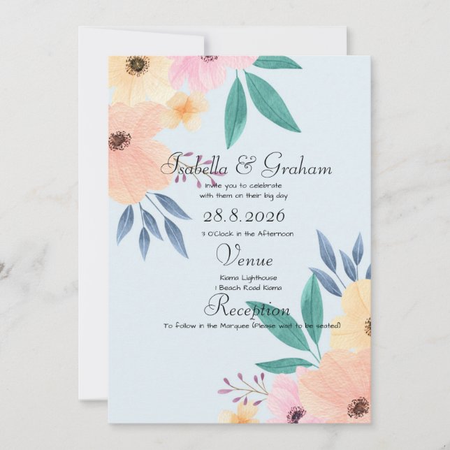 Invitación a la boda - Diseño floral simple (Anverso)