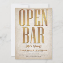 Invitación a la boda divertida de Open Bar