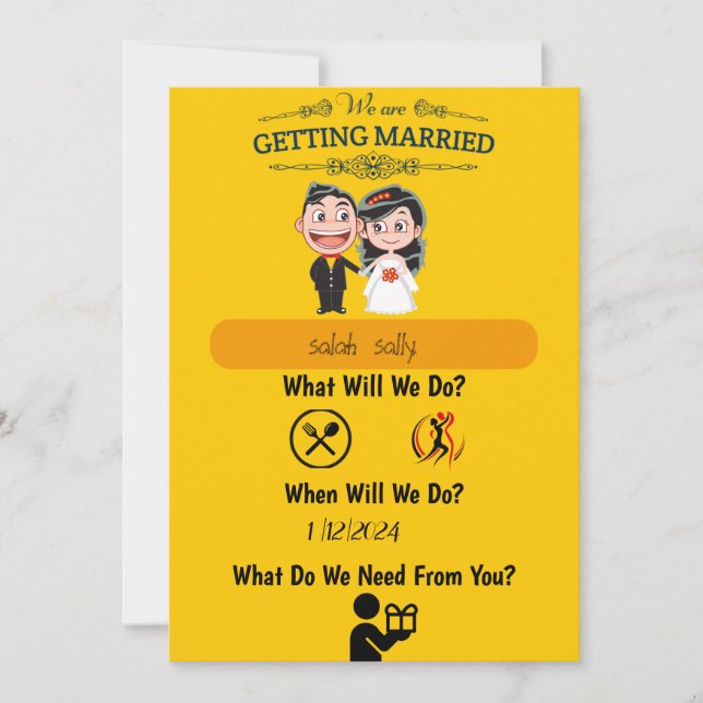invitación a la boda Divertida e informativa (Anverso)