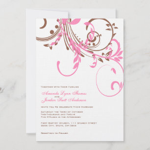 Invitación a la boda doble floral rosa y marrón