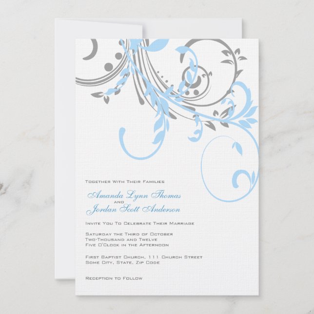 Invitación a la boda doble floral Verde azulada y  (Anverso)