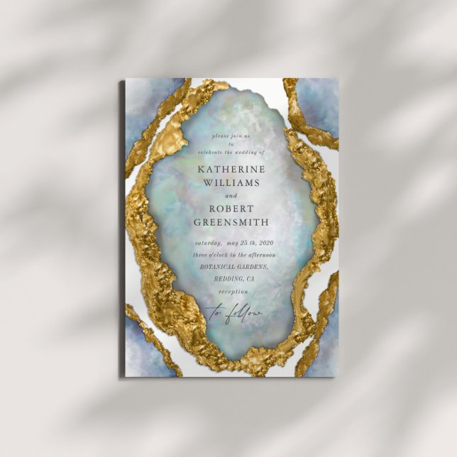 Invitación a la Boda Dorada Agate Geode Pearl (Subido por el creador)