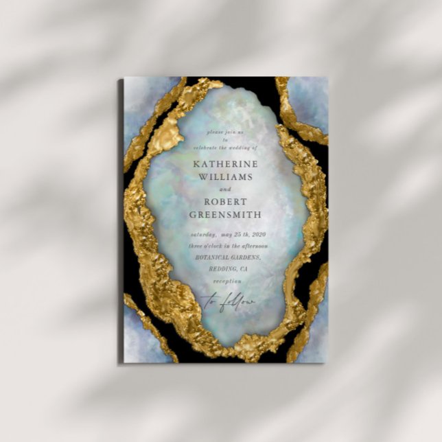 Invitación a la Boda Dorada Agate Geode Pearl (Subido por el creador)