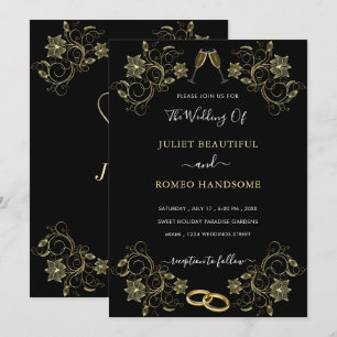 Invitación a la Boda Dorada con Floral de Oro