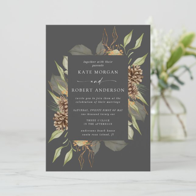 Invitación a la Boda Dorada Elegante de Invierno (Anverso de pie)