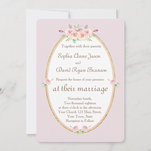 Invitación a la Boda Dorada Floral de la Primavera (Anverso)